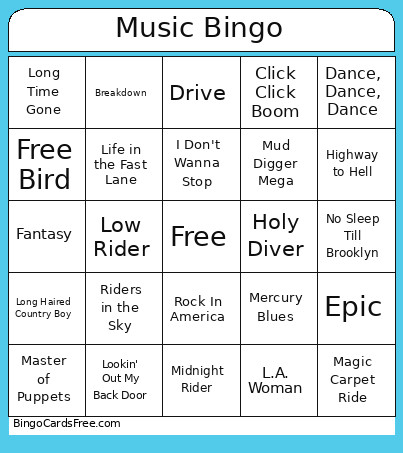 Music Bingo Card