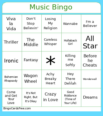 Music Bingo Card 2