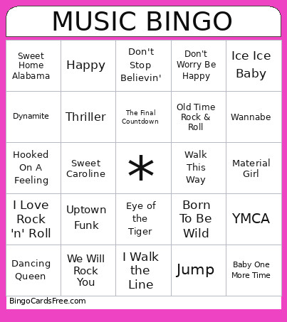 Music Bingo Card