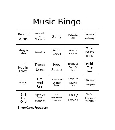 Music Bingo Card
