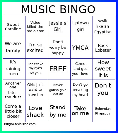 Music Bingo Card