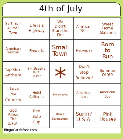 Music 4th Of July Bingo Card