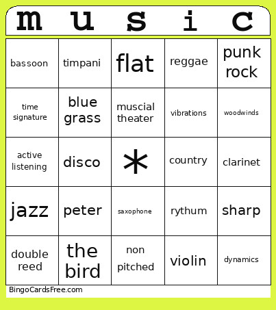Music Bingo Card