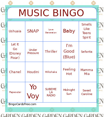 MUSIC Bingo Card