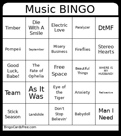 Music Bingo Card