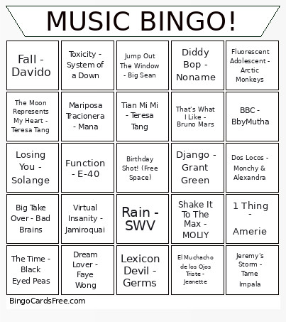 MUSIC ! Bingo Card