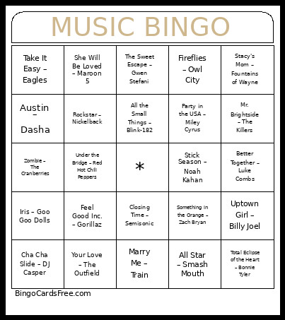 MUSIC Bingo Card 2