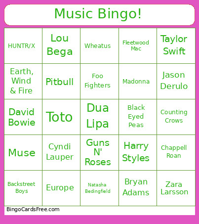 Music ! Bingo Card