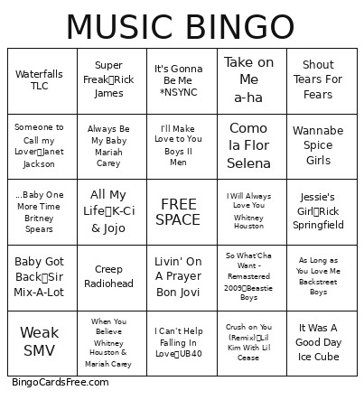MUSIC Bingo Card