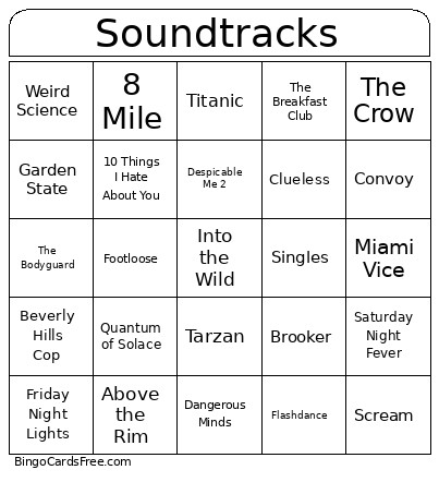 Music Bingo Card