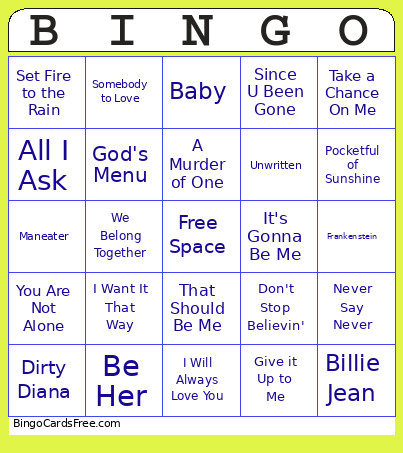 Music Bingo Card