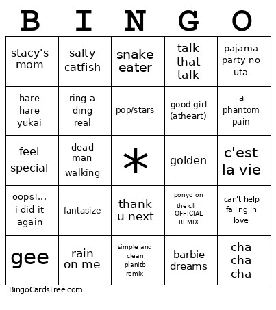 Music Bingo Card 2