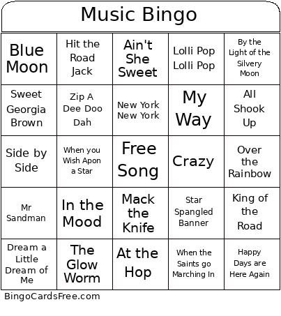 Music Bingo Card