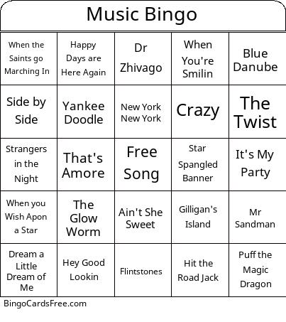 Wanda lee Bingo Cards Free Pdf Printable Game, Title: Music Bingo