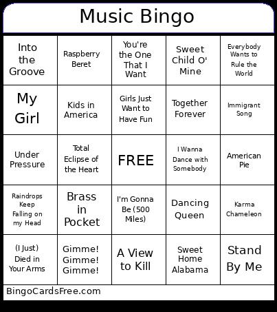 Music Bingo Card