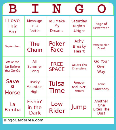 Music Bingo Card