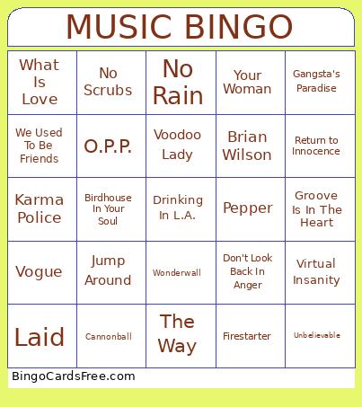 MUSIC BINGO