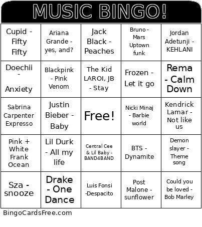 MUSIC BINGO!
