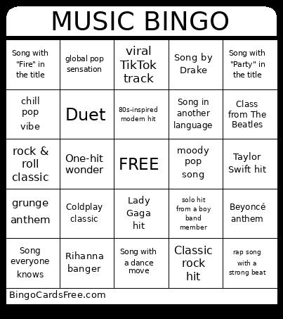 Music Bingo Card