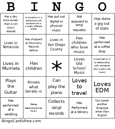 Music Bingo Card