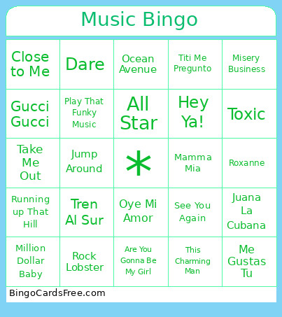 Music Bingo Card