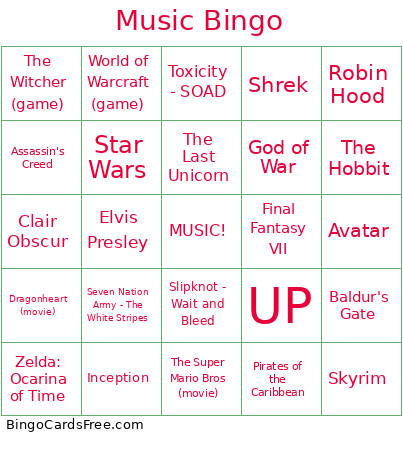 Music Bingo Card