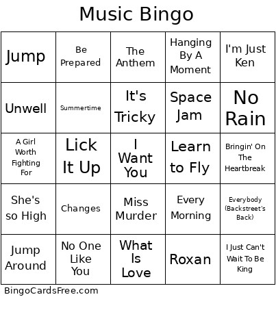 Music Bingo Card