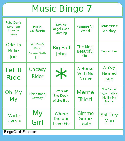 Music 7 Bingo Card