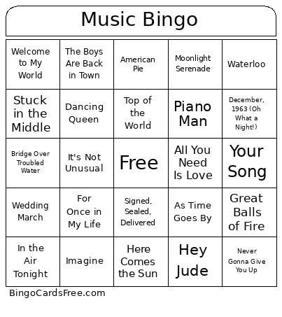 Music Bingo Card