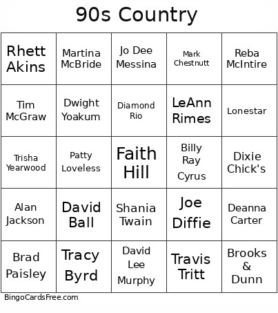 Music Bingo Card