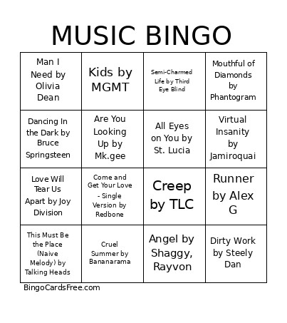 MUSIC Bingo Card