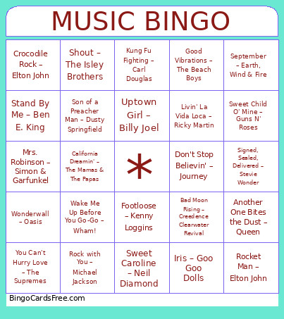 Music Bingo Card