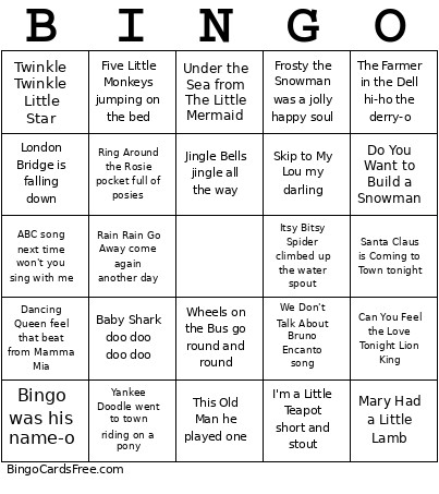 Music Bingo Card