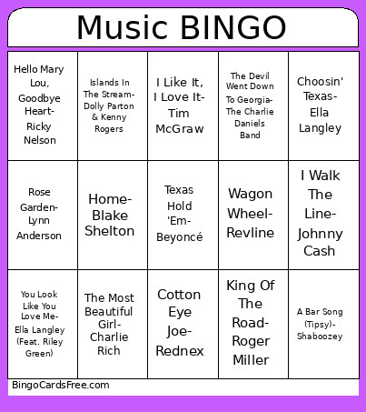 Music Bingo Card