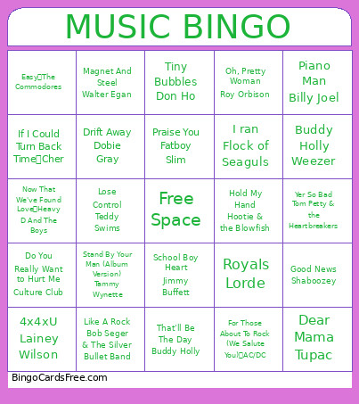 MUSIC Bingo Card