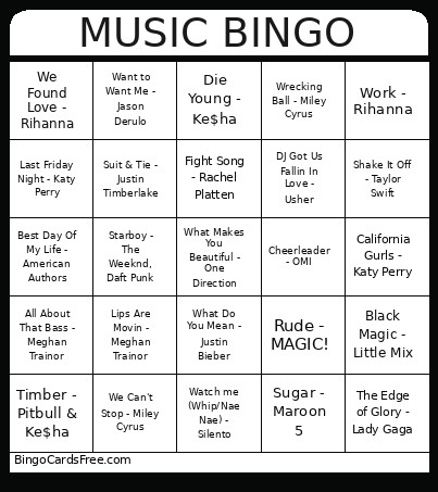 Music Bingo Card