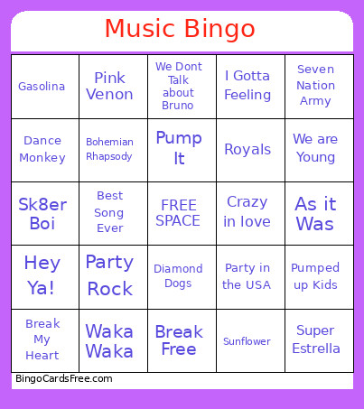 Music Bingo Card