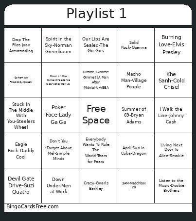 Music Bingo Card