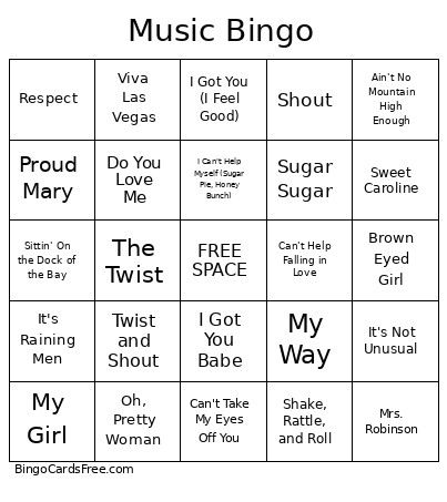 Music Bingo Card