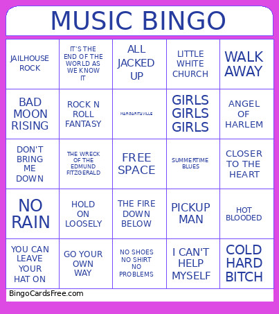 MUSIC Bingo Card