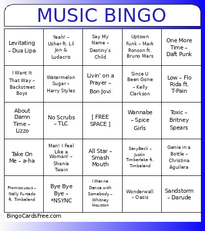 MUSIC Bingo Card