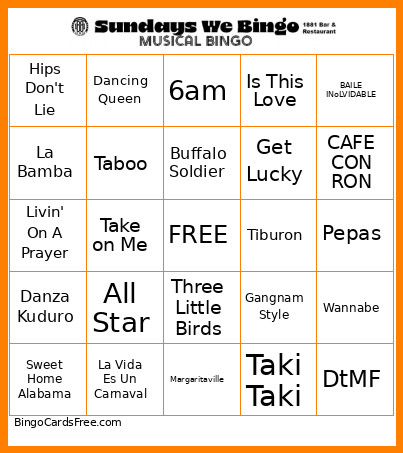 Music Bingo Card 2