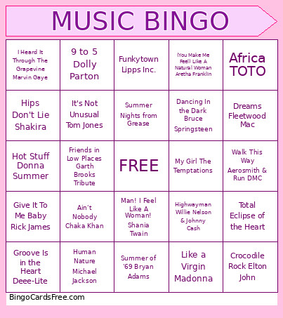 Music Bingo Card