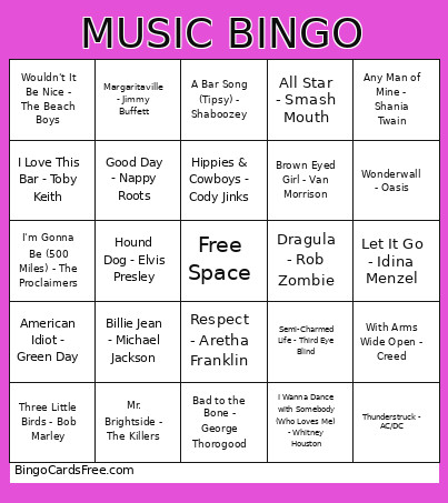 MUSIC Bingo Card