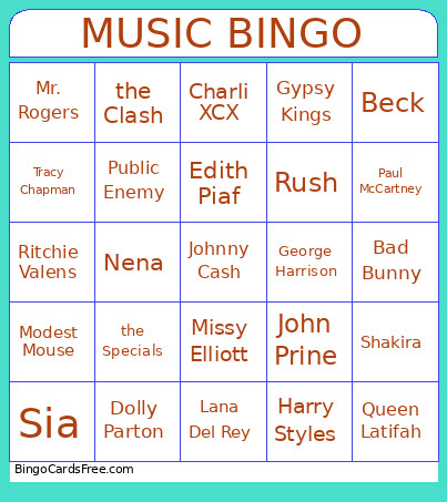 MUSIC Bingo Card
