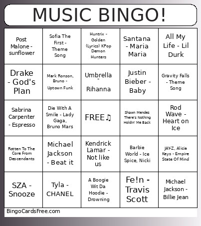 MUSIC ! Bingo Card