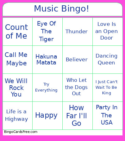 Music ! Bingo Card