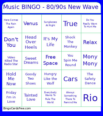 Music - 80/90s New Wave Bingo Card