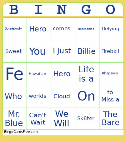 Music Bingo Card