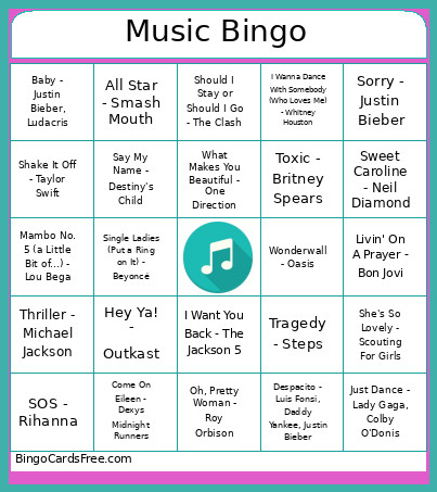 Music Bingo Card